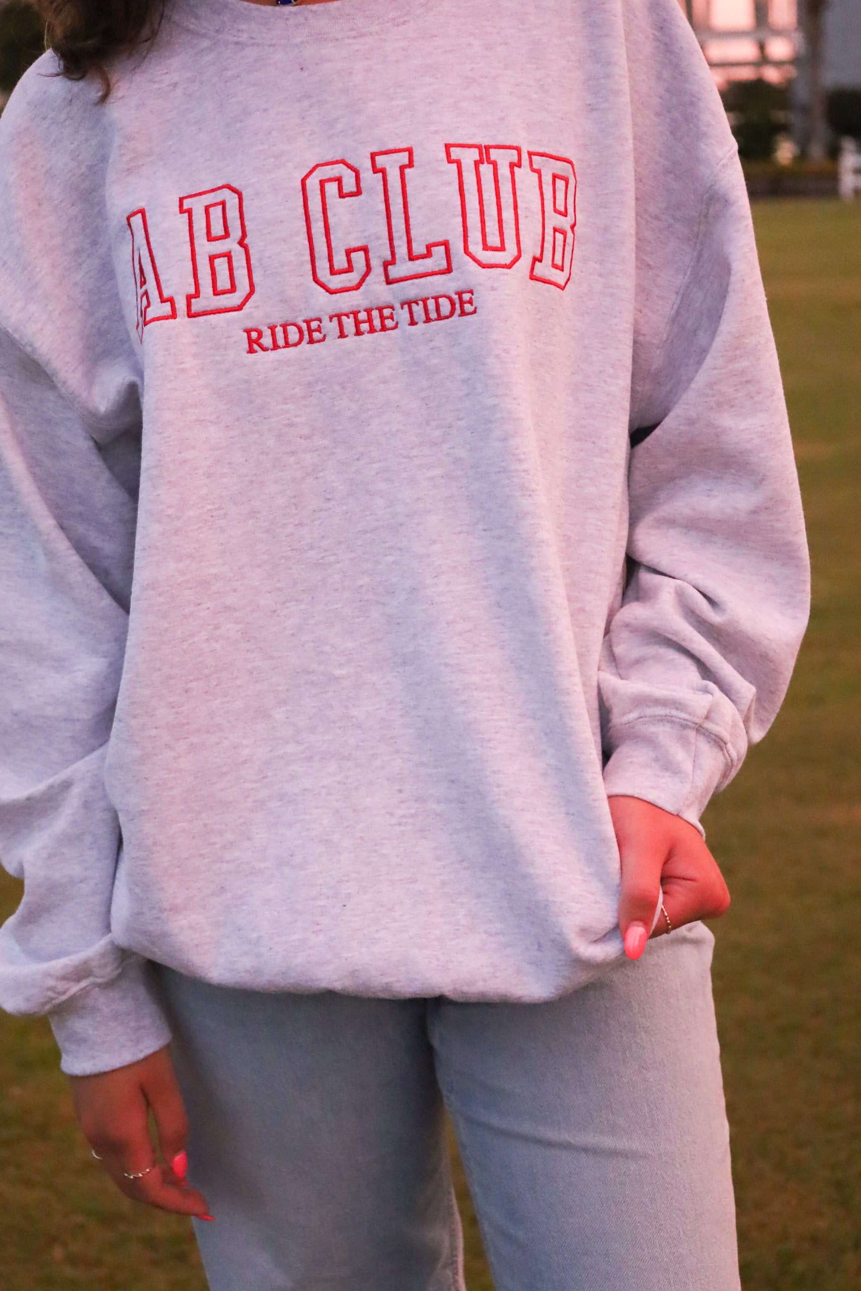 Gray crew neck sweatshirt