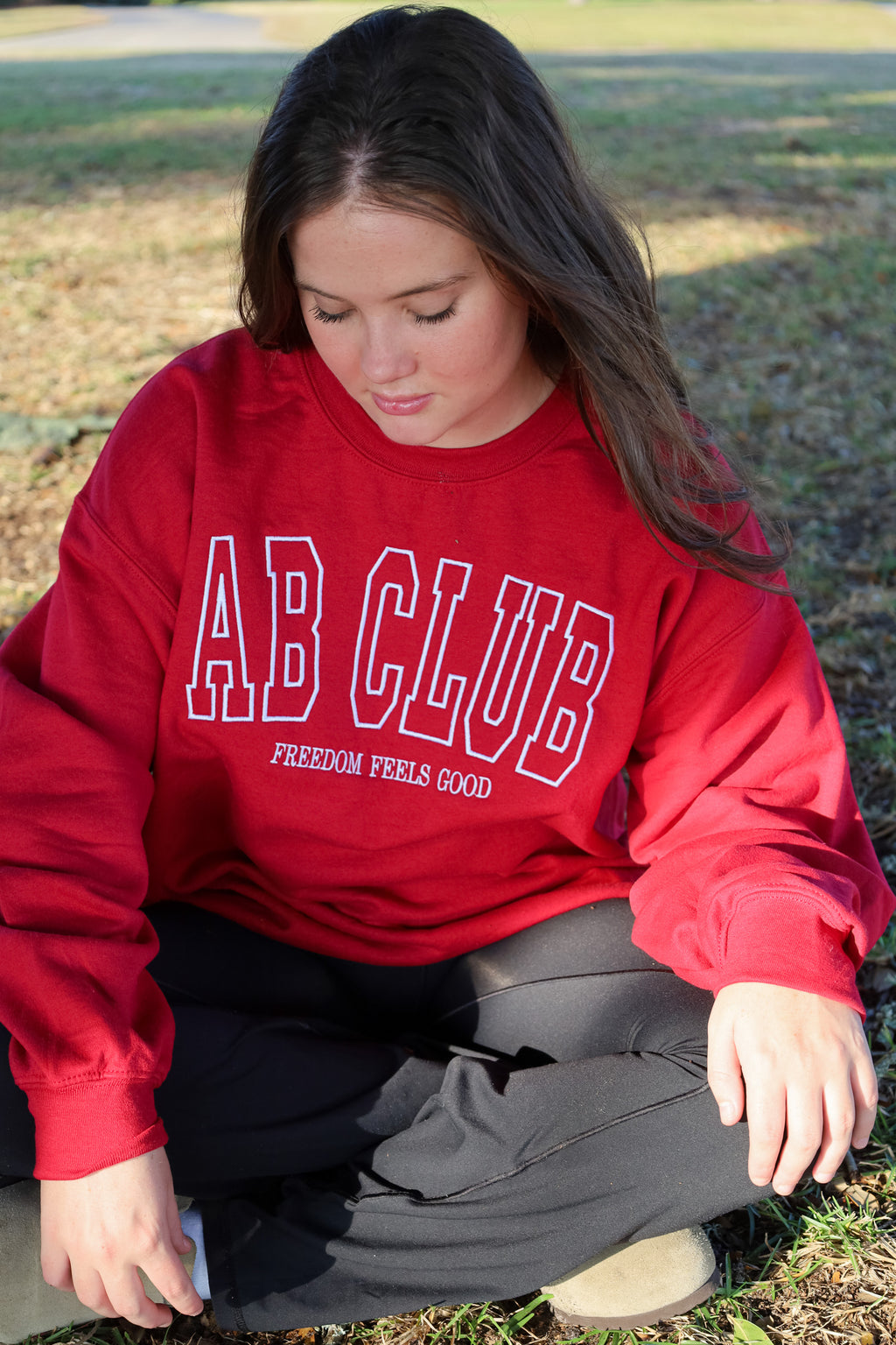 Freedom feels good embroidered crewneck
